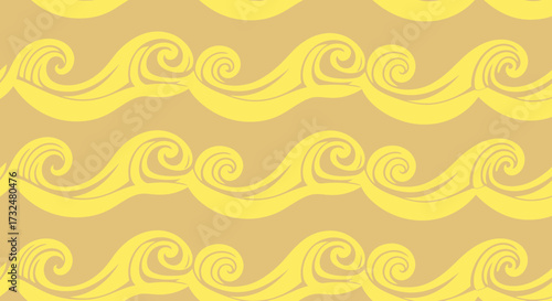 Yellow swirl waves on beige. Pattern, seamless, repeating. Graphic resource