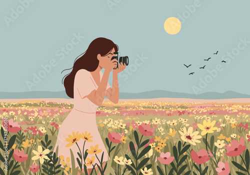 Capturing nature's beauty flower field outdoor side view artistic exploration