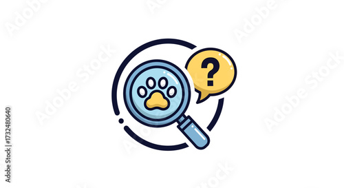 Discovering pet mysteries cartoon style icon illustration with magnifying glass