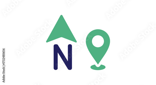 Directional indicators for navigation with north compass and geo location icons