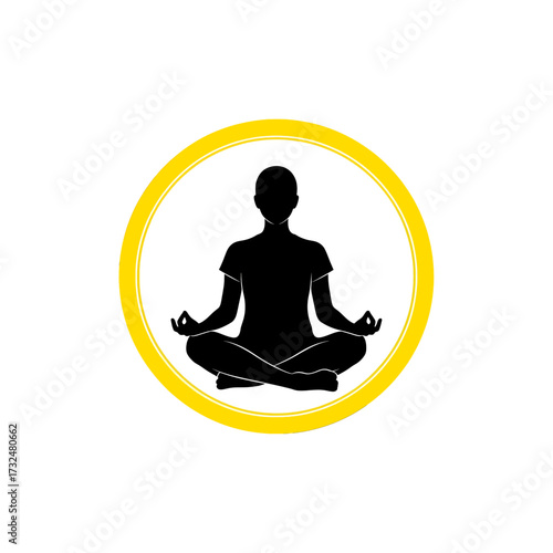Meditation Silhouette in Yellow Circle - Inner Peace and Calmness.
