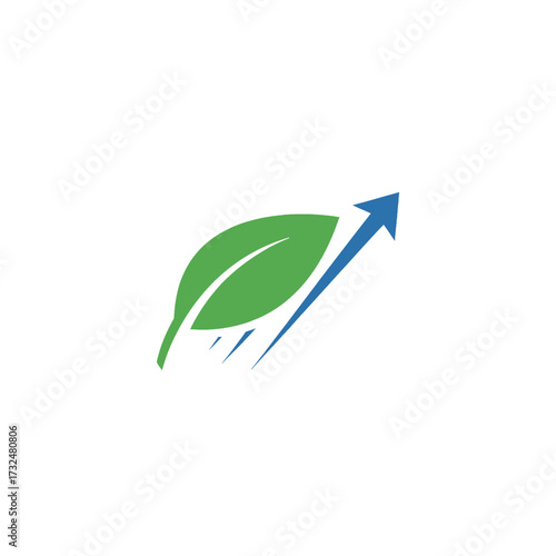 Green leaf with upward arrow representing growth and nature.