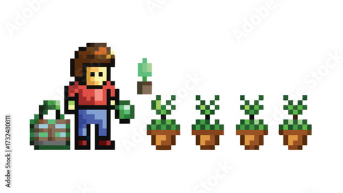 Pixel Art Farmer Character Sprite, 16-bit Overworld Farm Tile for RPG Game
