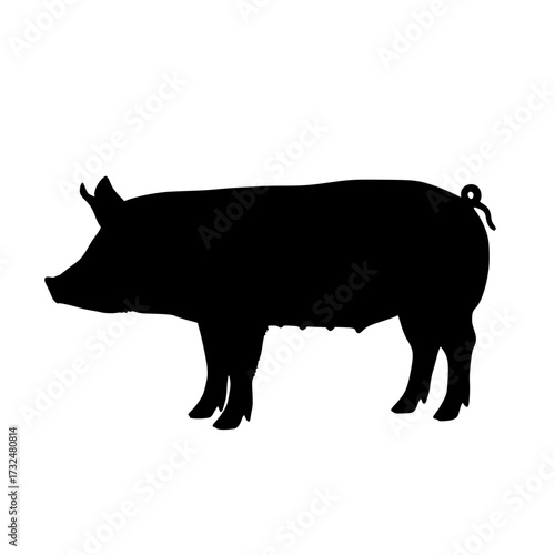 Vector art of black silhouette of pig standing sideways