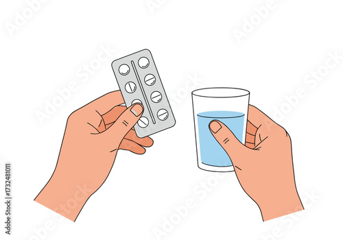 Taking medication with water home setting health instruction indoor environment view wellness practice