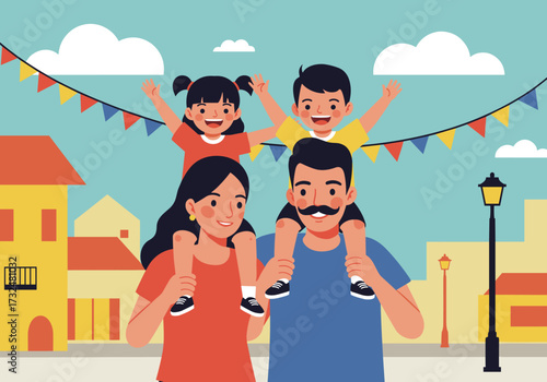 Joyful family celebration park colorful environment cheerful viewpoint togetherness concept