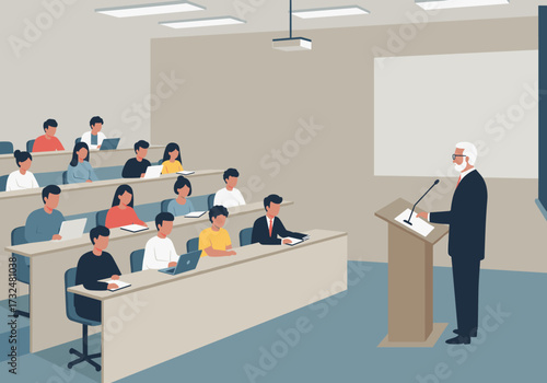 Educational seminar on technology trends classroom setting lecture content indoor environment instructor viewpoint