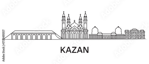 Kazan Line Art skyline horizontal banner. Kazan, Russia. with white background