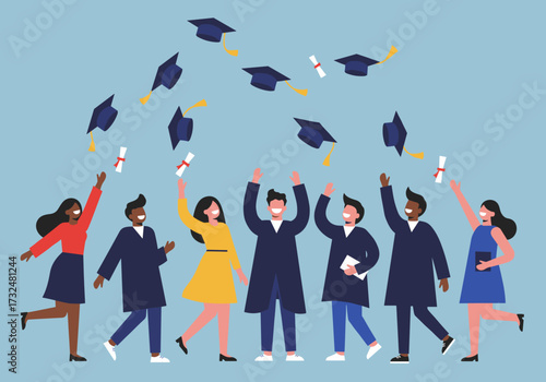 Celebration of graduation university campus joyful atmosphere wide angle educational achievement