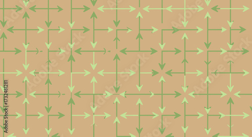 Arrow pattern in light, medium greens over brown