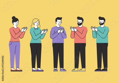 Celebrating achievements group of friends applauding together bright yellow background digital cheerful atmosphere