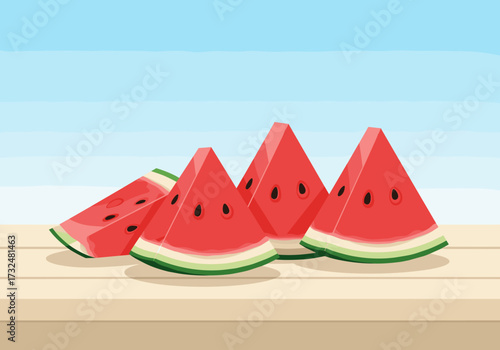 Slicing fresh watermelons for a summer picnic outdoor setting digital bright blue sky