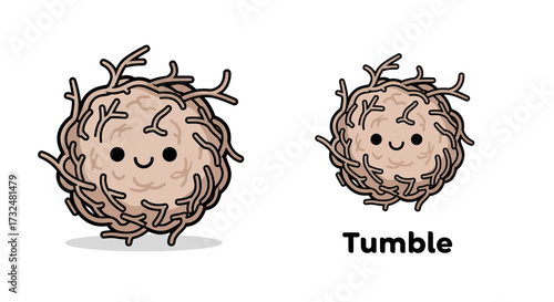 Illustration of two cartoon tumbleweeds with cute faces and a playful appearance