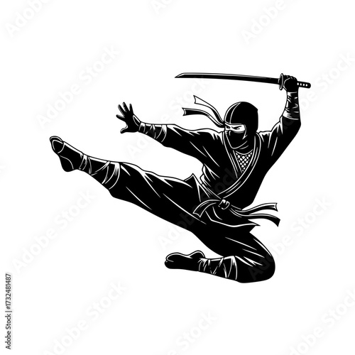 Vector art of ninja warrior midair attack pose