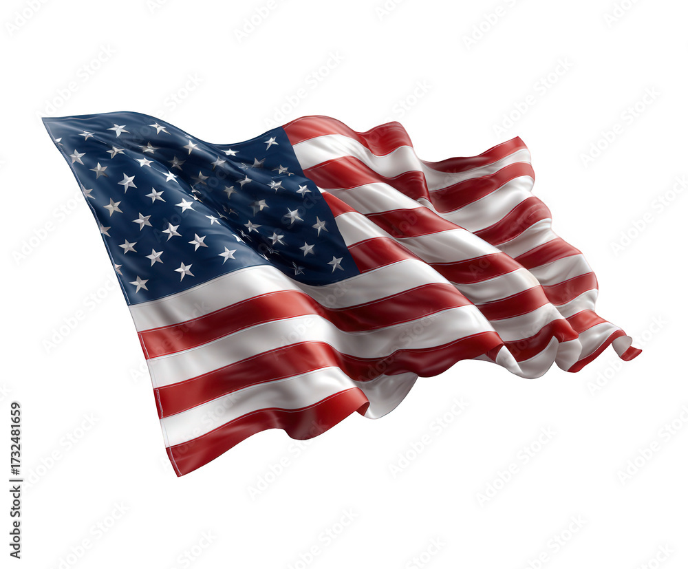 Obraz premium The american flag waving majestically, isolated on a transparent background, symbolizing freedom and patriotism