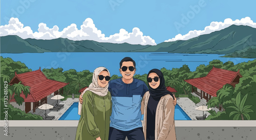 Tourists Enjoying Holiday at Lake Toba, North Sumatra