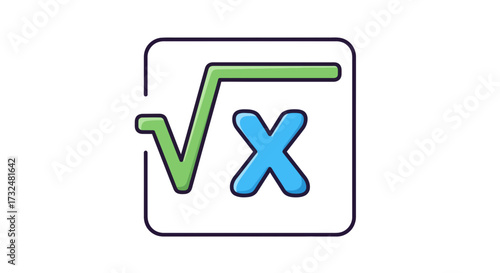 Illustrative math icon showing root and x within square with a playful style