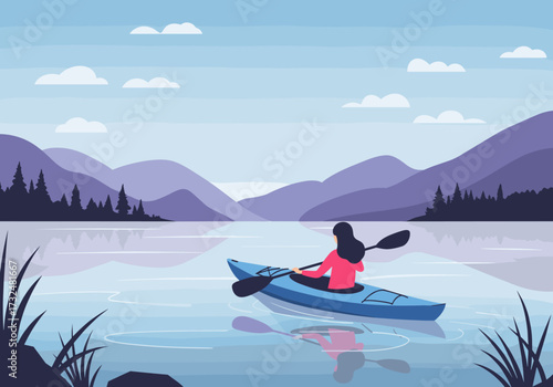 Kayaking adventure on serene lake mountain view digital calm environment side perspective
