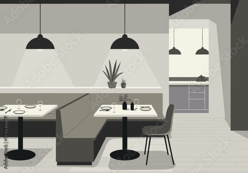 Modern dining experience in minimalist restaurant interior design contemporary style warm atmosphere