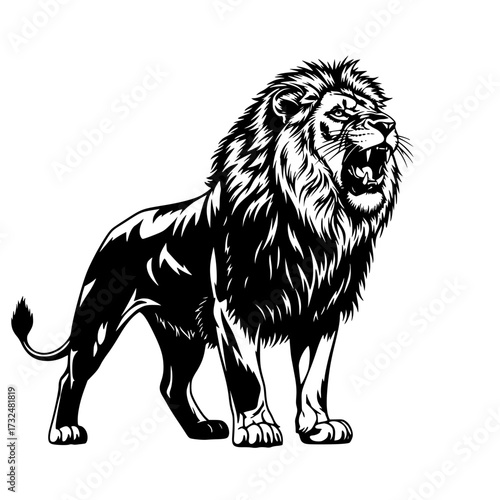 Vector art of majestic lion illustration with detailed mane and powerful stance