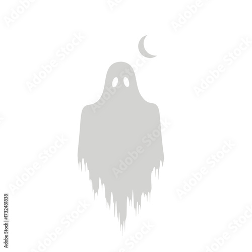 Ghostly apparition under the crescent moon, spooky Halloween night.