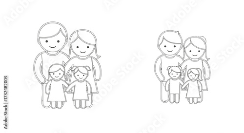 Outlined family stick figures depicting togetherness and familial bonds in monochrome