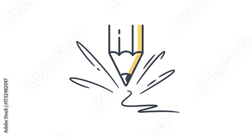 Pencil making a mark, simple and artistic illustration of creative process idea
