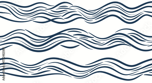 Stylized waves pattern. Navy blue lines curve across white. Simple, decorative design