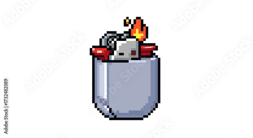 Pixelated Pocket Lighter with Flame, a Retro Gaming Aesthetic and Creative Flair