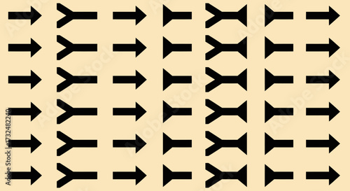 Arrow variations pattern in rows, black on beige, facing different directions