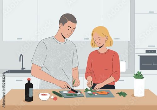 Cooking together a fun culinary experience in a modern kitchen food preparation home environment engaging viewpoint