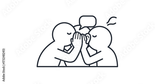 Simplified line illustration of two figures sharing whispered secrets with speech bubbles