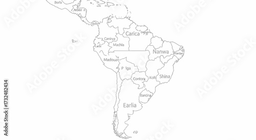 South America simplified outline map displaying regional names and minimal background texture