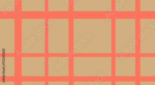Tan squares intersected by red lines create a simple, clean grid