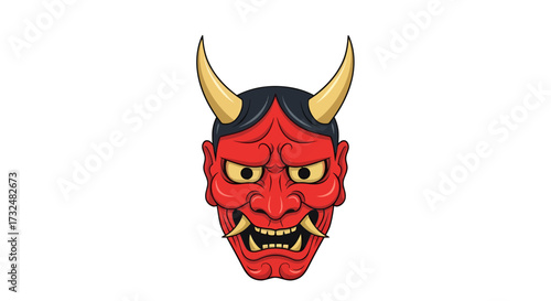 Stylized oni mask illustration, showcasing traditional japanese folklore and artistic interpretation