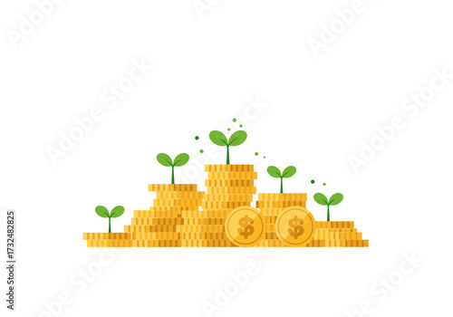 Investing in growth planting seeds of wealth with coins and greenery business concept digital