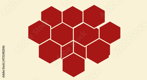 Red hexagonal clusters on off-white