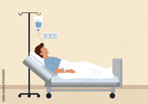 Patient receiving iv treatment in hospital room medical calm environment focused viewpoint