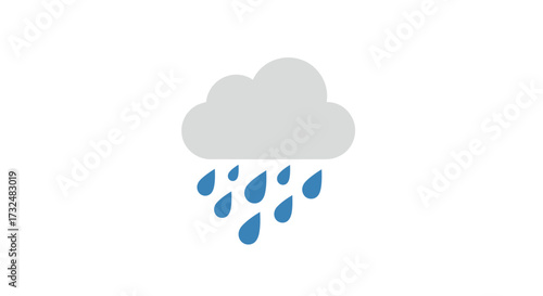 Weather icon with gray cloud and blue raindrops symbolizing precipitation forecast