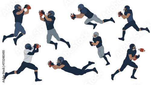 American Football Players Silhouettes – Vector Illustration Set AI EPS PNG JPEG