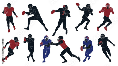American Football Players Silhouettes – Vector Illustration Set AI EPS PNG JPEG
