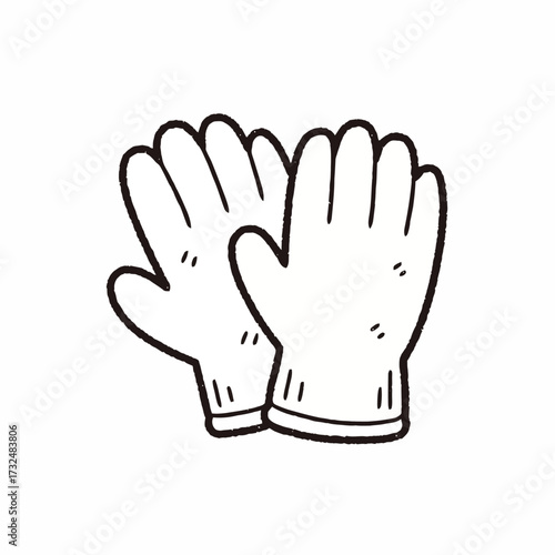 A pair of protective gloves in a hand-drawn doodle style. Simple sketch for safety or work concepts.