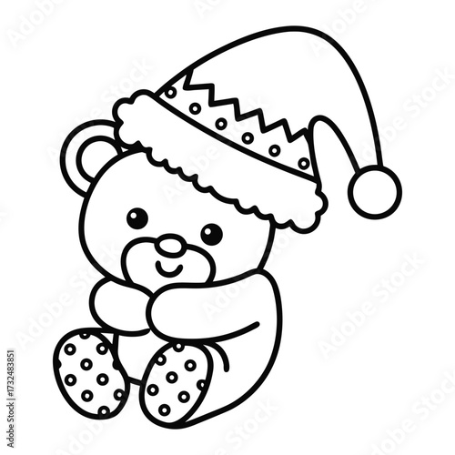 Christmas animal coloring page, Animal coloring page, winter animal coloring pages, black and white illustration, Animal Christmas line art