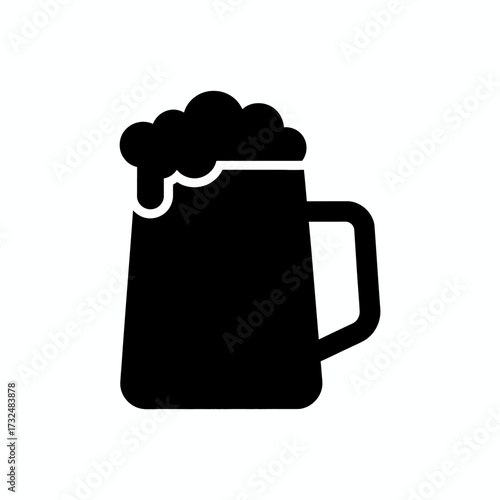 A black glyph icon of a beer mug with foam. A simple silhouette representing an alcoholic beverage, pub, or bar.