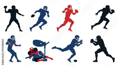 American Football Players Silhouettes – Vector Illustration Set AI EPS PNG JPEG