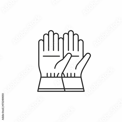 A pair of safety gloves line icon. An outline vector symbol representing hand protection and work safety equipment.