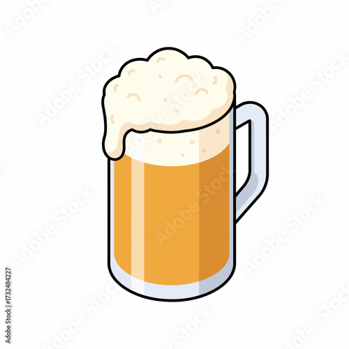 A cartoon illustration of a frosty mug of light beer with a thick, overflowing foam head.