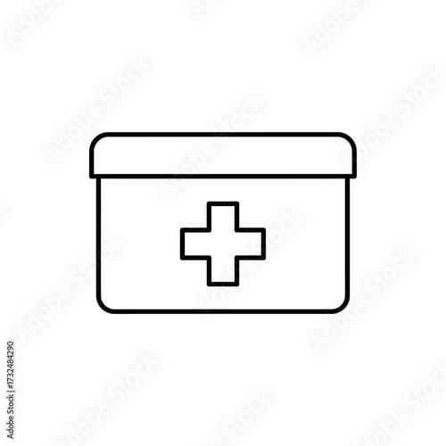 First aid kit box line icon. A simple medical case symbol with a cross for emergency health care.