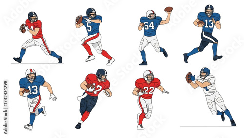 American Football Players Silhouettes – Vector Illustration Set AI EPS PNG JPEG
