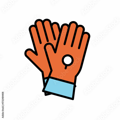A pair of orange and blue safety gloves. A flat style vector icon representing work and hand protection.